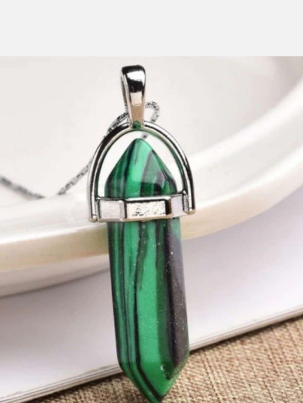 Malachite & silver crystal double points necklace NWT